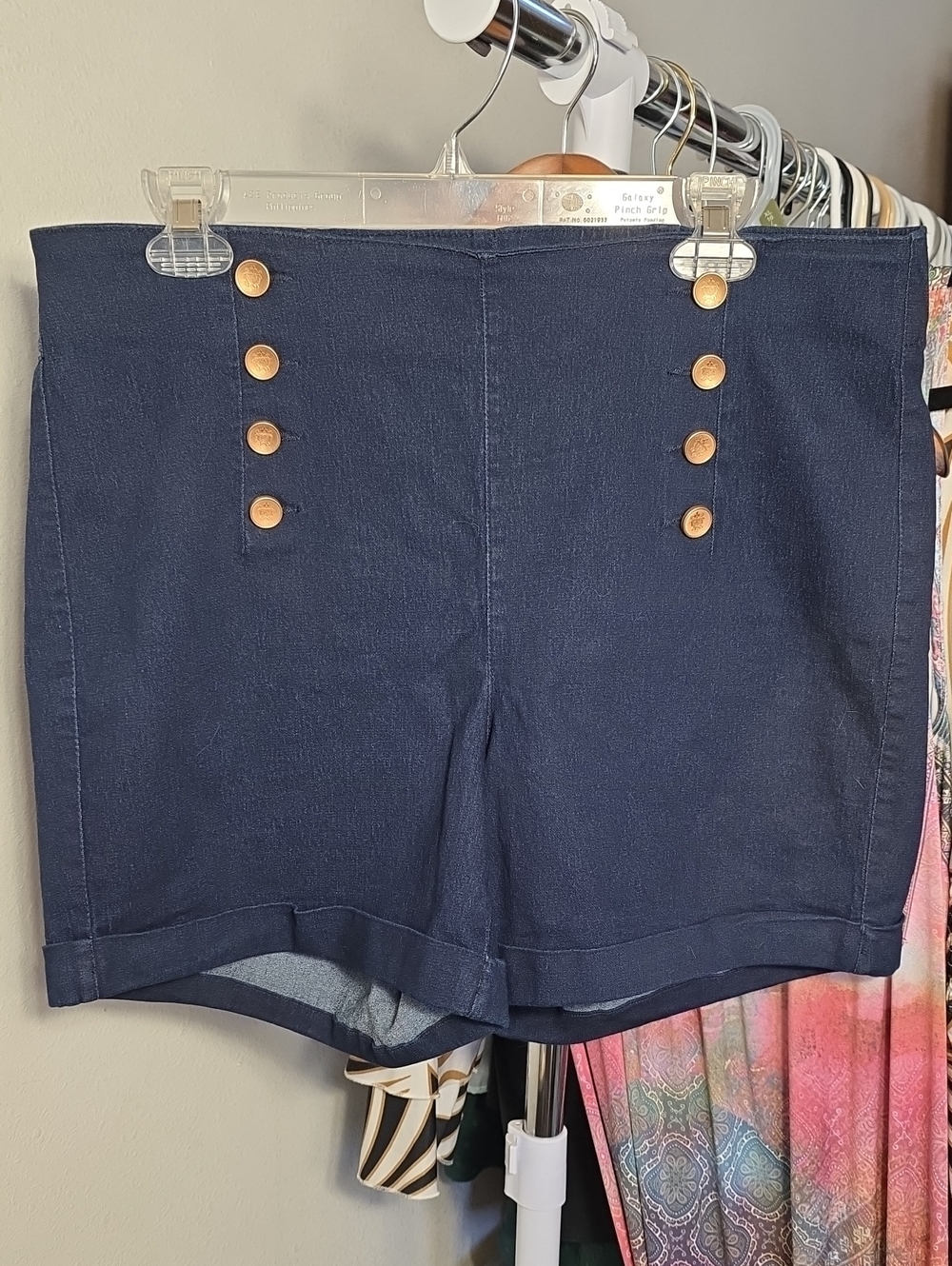 Women’s High-Waist Faux Button Front Stretch Denim Shorts
